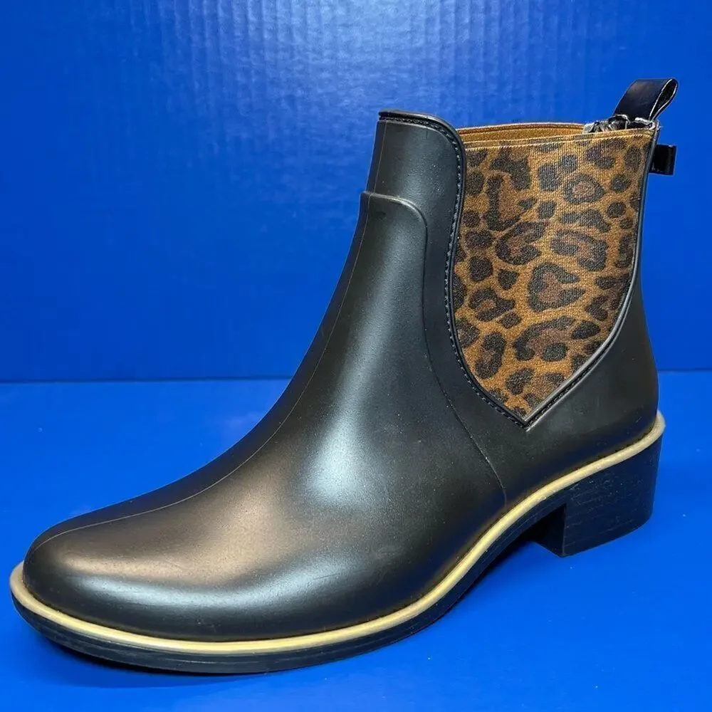 Kate Spade Womens Sedgwick Black Leopard Print Rain Boots 6/7